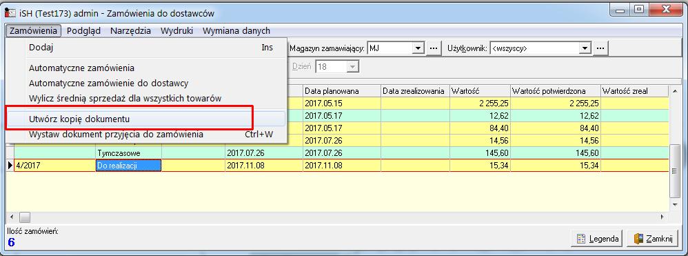", "Marża/Narzut zakładany", "% zakład." (czyli marża zakładana procentowo) Kopiowanie zamówień.