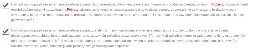 Po wystawieniu polisu dokumenty polisowe będą dostępne do pobranie w strefie Agenta w zakładce Mini Floty. Dodatkowe oświadczenia (obowiązkowe do zaznaczenia) Bardzo ważne!