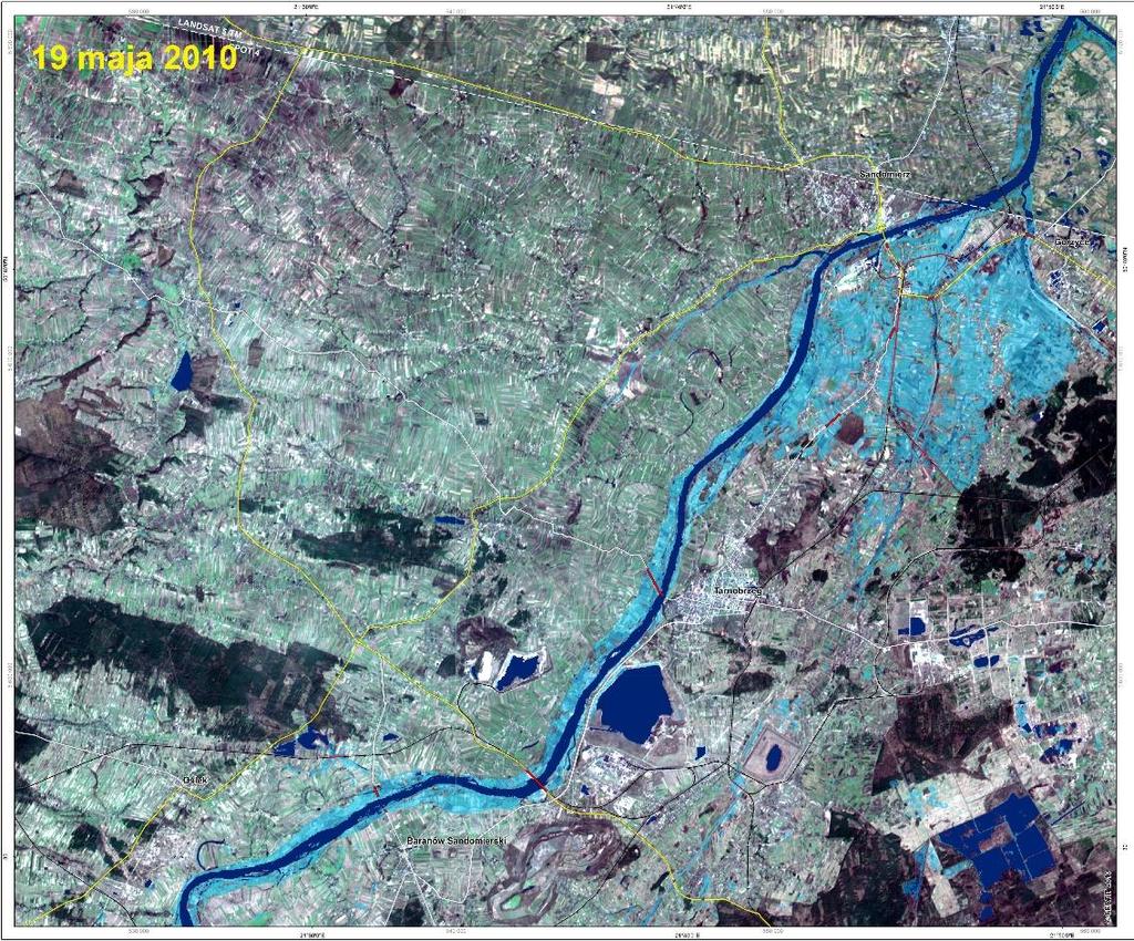 GIS - ZASTOSOWANIE: Monitoring fali powodziowej z wykorzystaniem analizy zdjęć satelitarnych: radarowych;