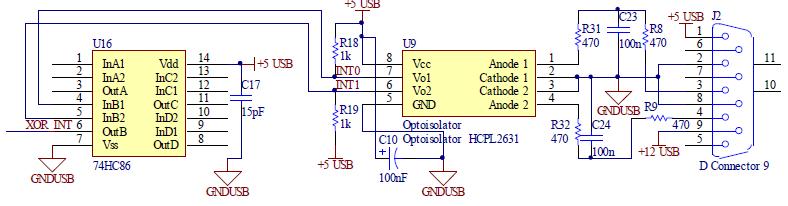 Rys. 6. Sygnały wyjściowe przetwornika obrotowo impulsowego[2] Na rys. 7 został przedstawiony schemat wykorzystywanego modułu odpowiadającego za pomiar momentu obrotowego.