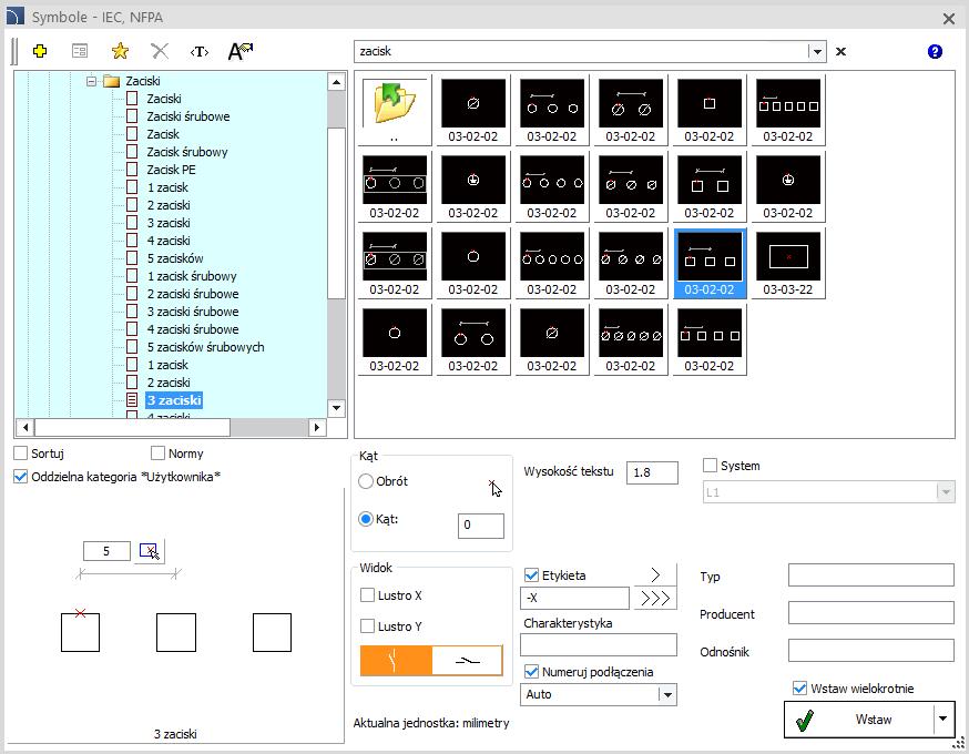 Electrical rozszerzenie bibliotek symboli i obiektów Do programu wprowadzono dodatkowe symbole zacisków w widokach