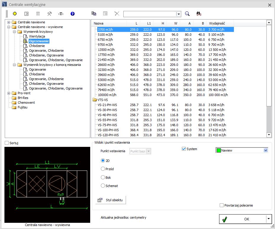 HVAC & Piping - dodanie do programu central nawiewno-wywiewnych Do biblioteki programu dodano centrale