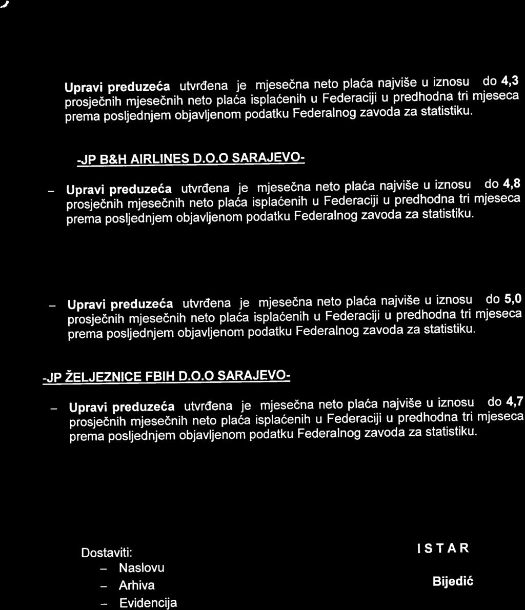 ) Upravi preduze6a utvrdena je mjesedna neto.pla6a najvi$e u iznosu do 4'3 pi*i"eriin mjesednih neto pla6a ispiacenih u Federaciji u predhoog.fri mjeseca ir"tn.