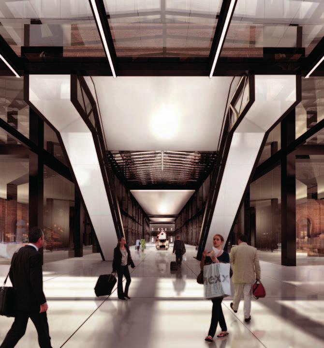 Pracownia Architektoniczna Ewy i Stanisława Sipińskich Dworzec PKP Poznań Główny. Wnętrze z ruchomymi schodami.