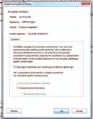 Klikamy w zakładkę Zaufanie, aby przejść do okna dodawania certyfikatu do zaufanych.