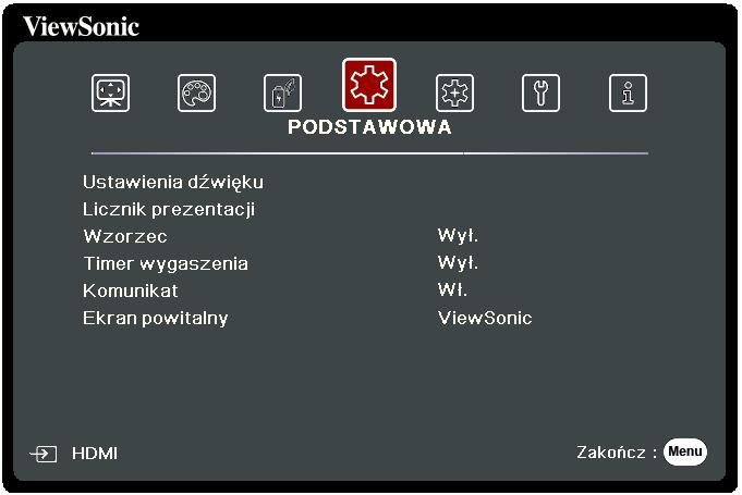 Menu PODSTAWOWE 1. Aby wyświetlić menu ekranowe (OSD), naciśnij Menu. 2. Za pomocą / wybierz menu PODSTAWOWA. Następnie naciśnij Enter (Wprowadź) lub /, aby przejść do menu PODSTAWOWA. 3.