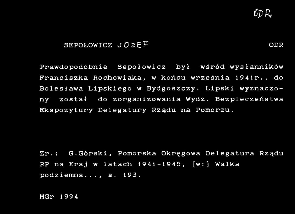 Bezpieczeństwa Ekspozytury Delegatury Rządu na Pomorzu. 2r.: G.