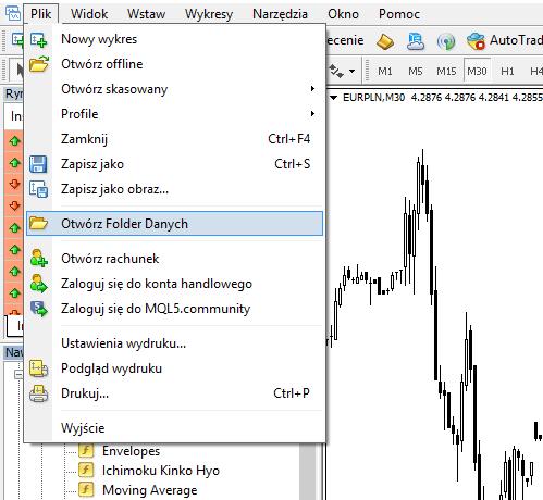 Instalacja wskaźników W celu instalacji wskaźników na platformie Noble Markets wybieramy: Plik -> Otwórz folder danych -> MQL4 -> Indicators.