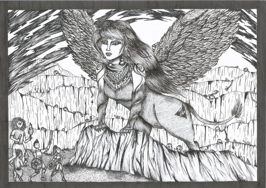 Julia Kołodziej SP Nr 32 im. Janusza Kusocińskiego w Kielcach Ilustracja przedstawia scenę z książki Ricka Riordana, pt.: Percy Jackson i bogowie olimpijscy Bitwa w labiryncie.