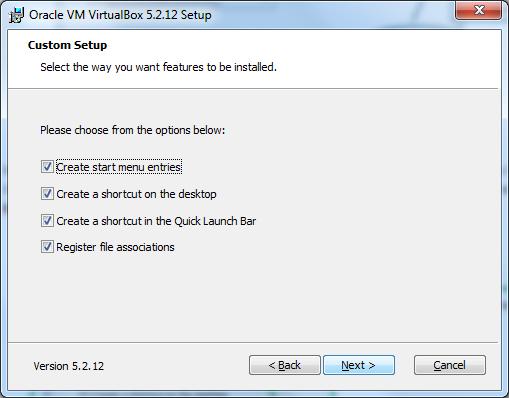 Określ czy mają być utworzone skróty na Pulpicie i w Pasku Szybkiego Uruchamiania dla środowiska VirtualBox Rys. v4 8.