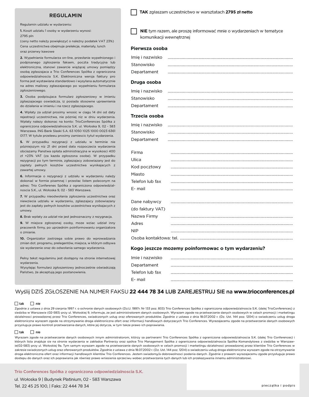 2195 PLN do 13 kwietnia, 2595 PLN do 11 maja,