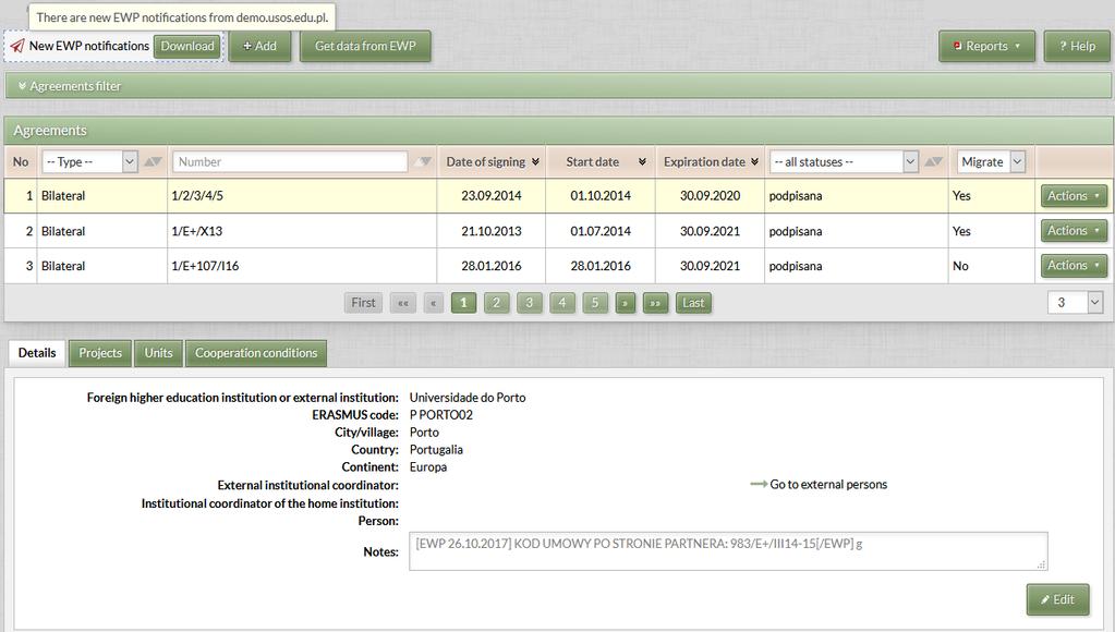 HEI receives notification, gets agreement data from UW by calling