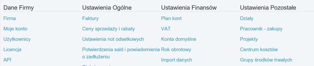 Dane Firmy Firma W menu Firma znajdują się ogólne informacje dotyczące Twojej firmy. W razie potrzeby dane można edytować.