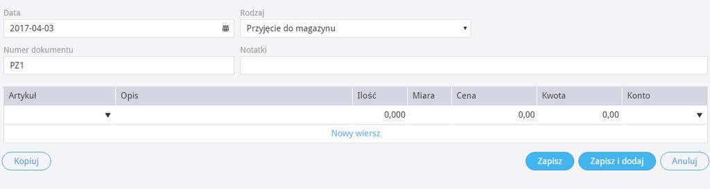 W można prowadzić kilka magazynów. Magazyn można dodać przechodząc do Ustawienia > Ustawienia pozostałe > Magazyn > Nowy magazyn.