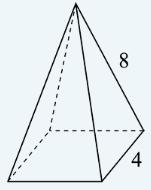 Przykład 2 Obliczmy objętość ostrosłupa prawidłowego czworokątnego o krawędzi bocznej długości 8 i krawędzi