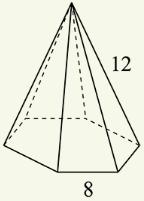 Ćwiczenie 2 Oblicz objętość ostrosłupa prawidłowego sześciokątnego o krawędzi bocznej długości 12 i krawędzi podstawy długości 8 Przykład 3