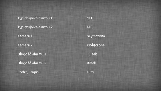 4. Alarm W tym podmenu możemy włączać lub wyłączać dodatkowe kamery przemysłowe i czujniki alarmowe do nich przypisane, a także określać ich funkcje.