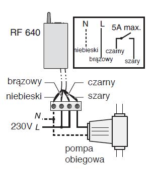 d) Bezpośrednie podłączenie termostatu do pompy obiegowej (TYBOX 237)