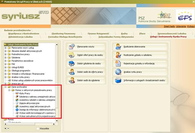 Dla elementów z menu Pomoc w aktywnym poszukiwaniu pracy został zmieniony tryb uruchomienia okien z modyfikacji na przeglądanie.