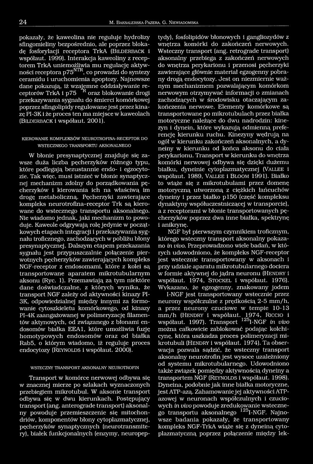 Najnowsze dane pokazują, iż wzajemne oddziaływanie receptorów TrkA i p75 R oraz blokowanie drogi przekazywania sygnału do śmierci komórkowej poprzez sfingolipidy regulowane jest przez kinazę PI-3K i