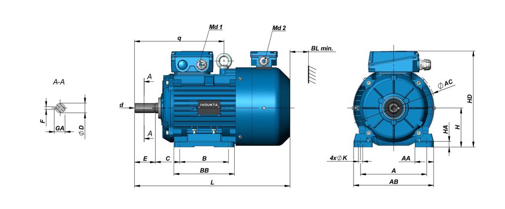 Wymiary montaŝowe silników na łapach Mounting dimensions for foot-mounted motors A B C D E F GA H K e 2SIE90S... -V 140 100 56 24j6 50 8h9 27,0 90 10 2SIE90L.