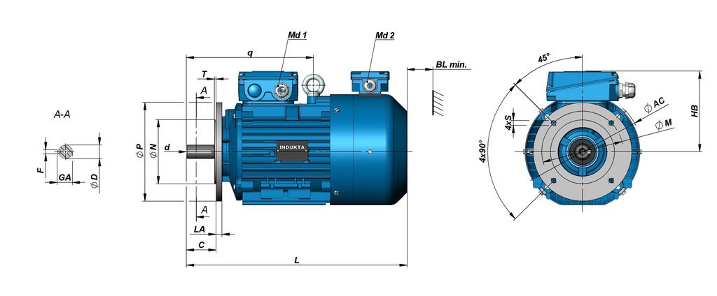 Wymiary montaŝowe silników z tarczą kołnierzową B14 Mounting dimensions for motors with flange B14 B14 D E F GA Kołnierz e Flange M N P S LA T 2SIEK90.