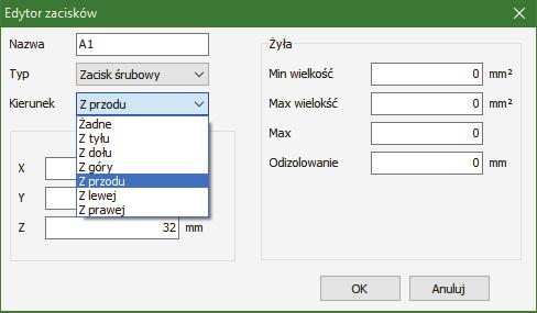 ilości przewodów możliwych do podłączenia na raz. Te dane są używane przy generowaniu listy okablowania dla np. maszyn tnących kable. 4.