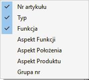 Filtr tekstowy (ikona lejka). Oznaczenia referencyjne mają swoją ikonę. Pole danych z bazy aparatury dla strony. 1.