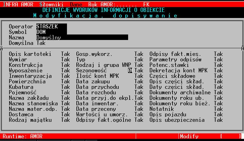 Instrukcja użytkownika systemu INFRA-AMOR 219 Makieta 11.2.2.4.3 Definicja wydruku informacji o obiekcie. Ustalić nazwę generatora wydruku.