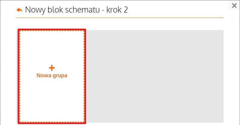 Po wprowadzeniu zmian kliknij przycisk D. Utworzenie nowego bloku schematu Kliknij przycisk Nowy blok schematu. W pierwszym kroku wybierz grupy wniosków, dla których ma zostać utworzony blok schematu.