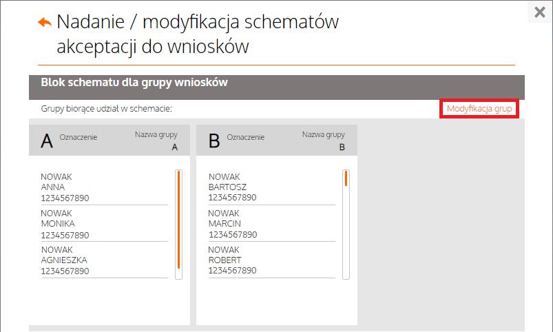 Wprowadź datę ważności, jeśli schemat ma obowiązywać czasowo. Po wprowadzeniu wszystkich danych kliknij przycisk IV. Wniosek o nadanie/modyfikację schematów akceptacji do wniosków A.