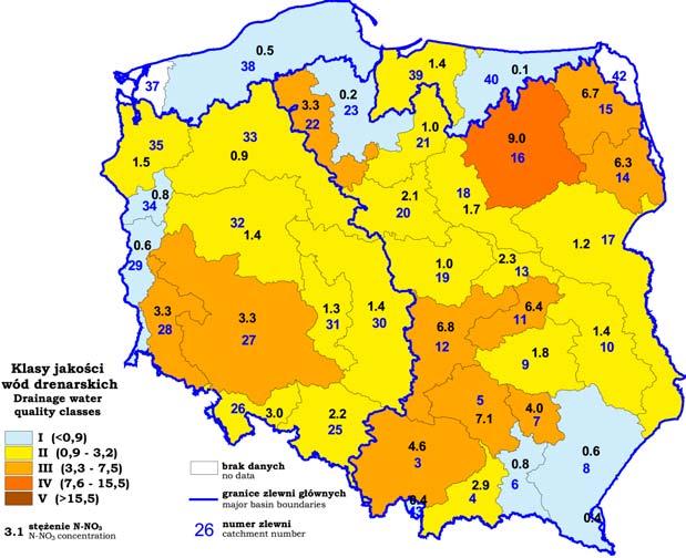 Average N-NO 3 contents in drainage waters tested in autumn of 1998-2002 Rys. 2b.