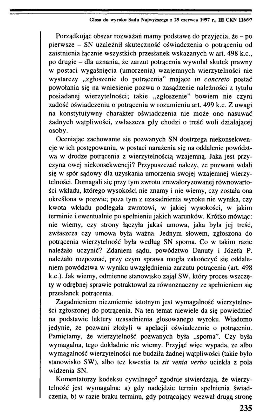 Glosa do wyroku Sądu Najwyższego z 25 czerwca 1997 r.