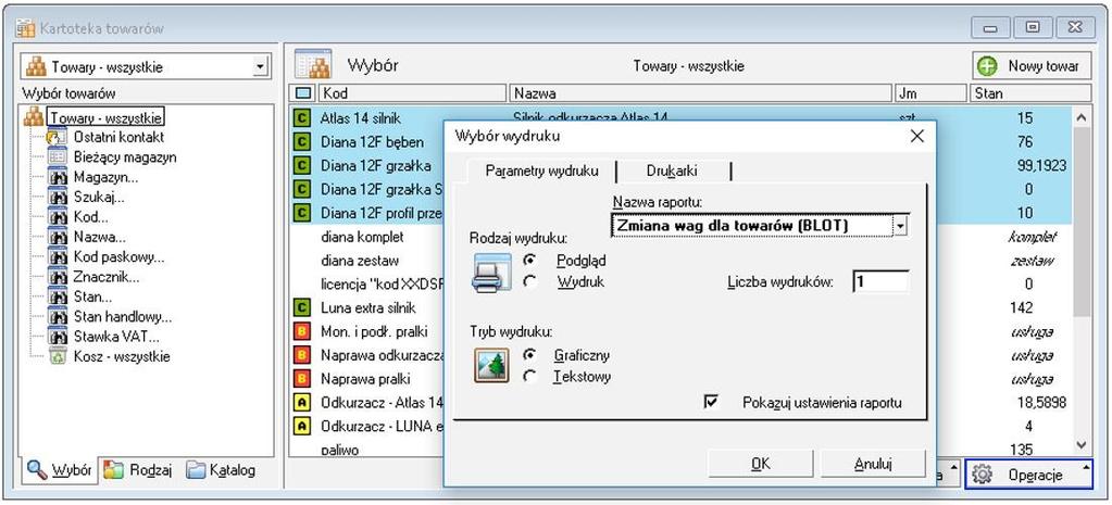Uruchomienie dodatku Przed uruchomieniem nale y zaznaczy towary, którym b dziemy zmienia wag.