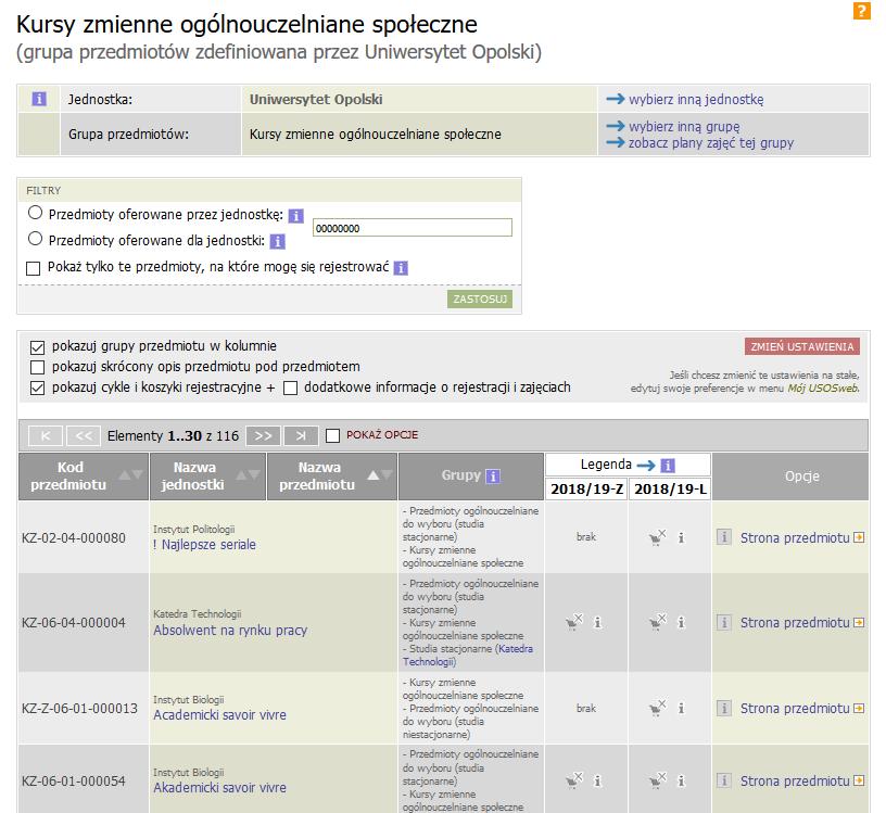 rozwinięciu odpowiedniej grupy klikając w link