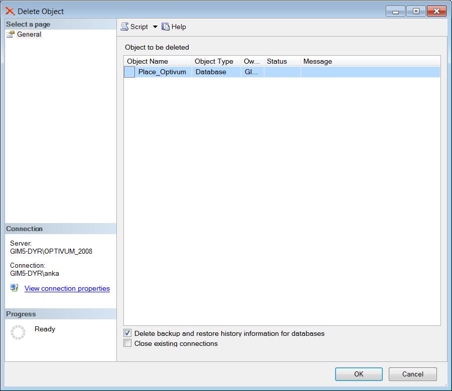 Zarządzanie bazami danych na serwerze SQL 7/7 2. W oknie Delete Object kliknij przycisk OK.