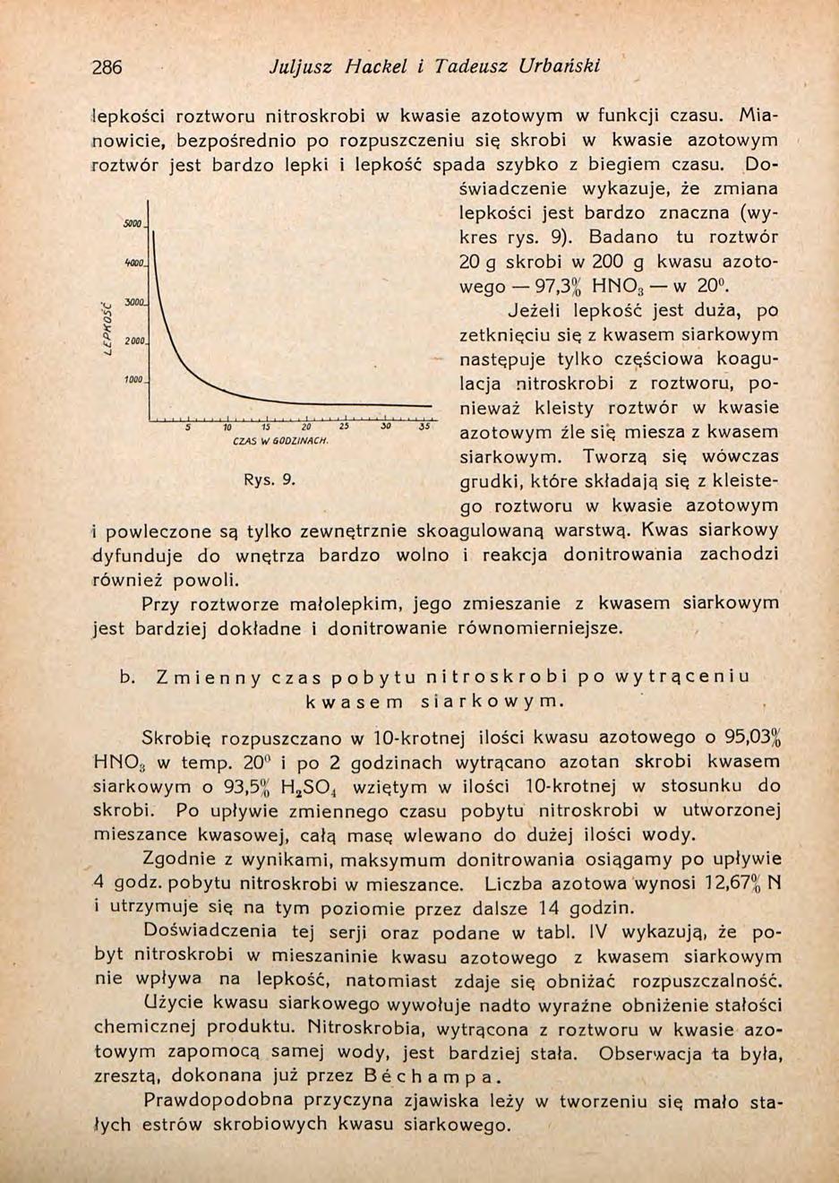 286 Juljusz Hackel i Tadeusz Urbański lepkości roztworu nitroskrobi w kwasie azotowym w funkcji czasu.