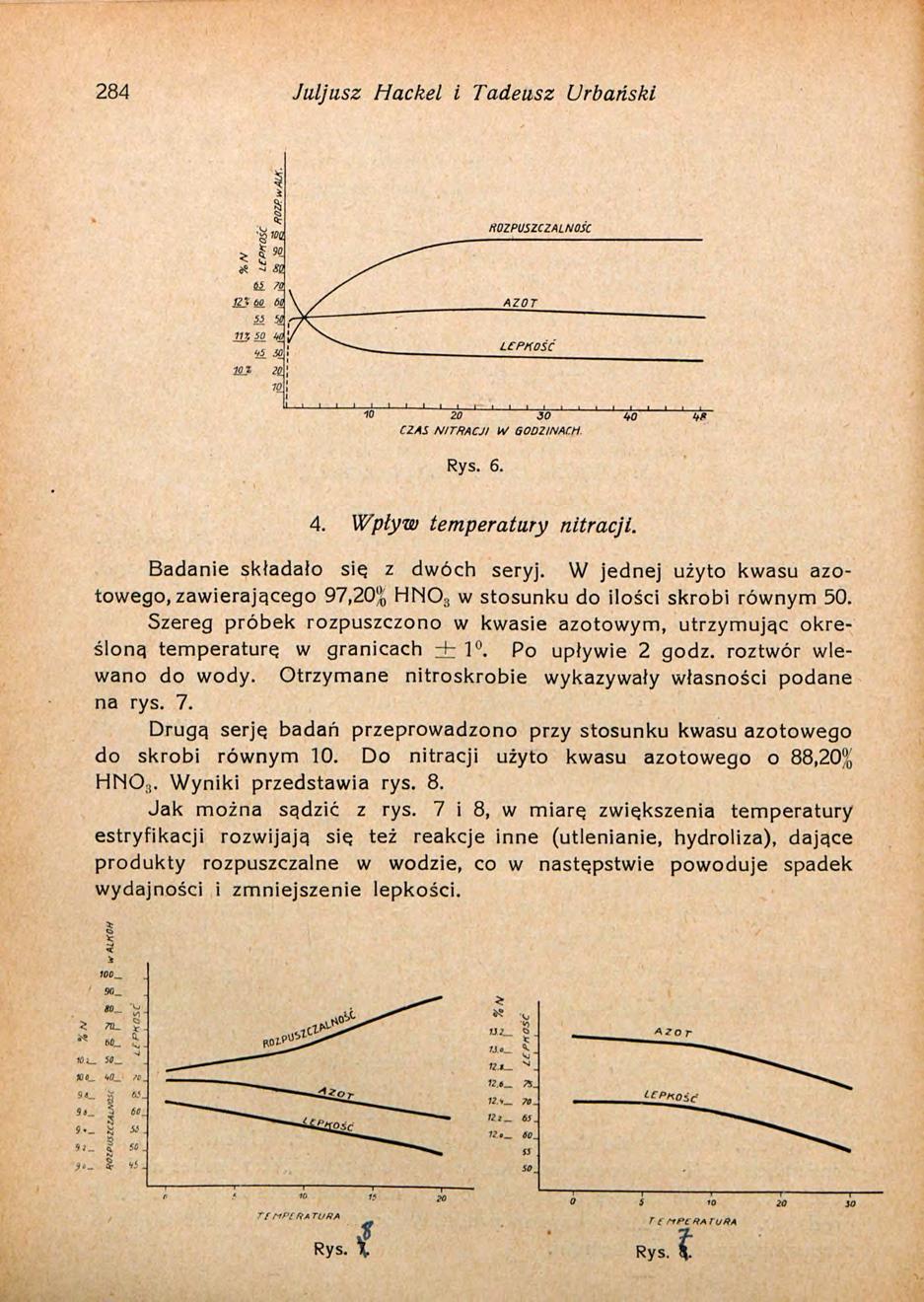 284 Juljusz Hackei i Tadeusz Urbański 4. Wpływ temperatury nitracji. Badanie składało sie z dwóch seryj.