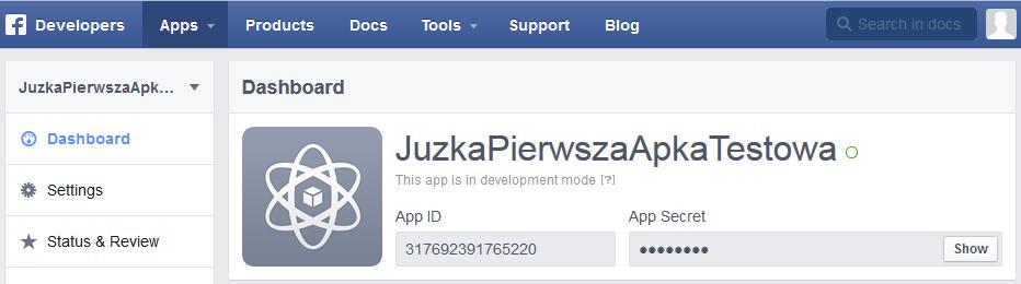 W rezultacie naszych działań otrzymujemy aplikację o określonej nazwie i identyfikatorze App ID.