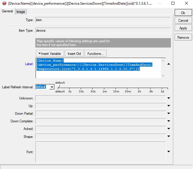 THE DUDE Dodajmy informację o temperaturze oraz napięciu urządzenia na urządzeniu. Wracamy do opcji Appearance a w zakładce Label dodajemy OID.