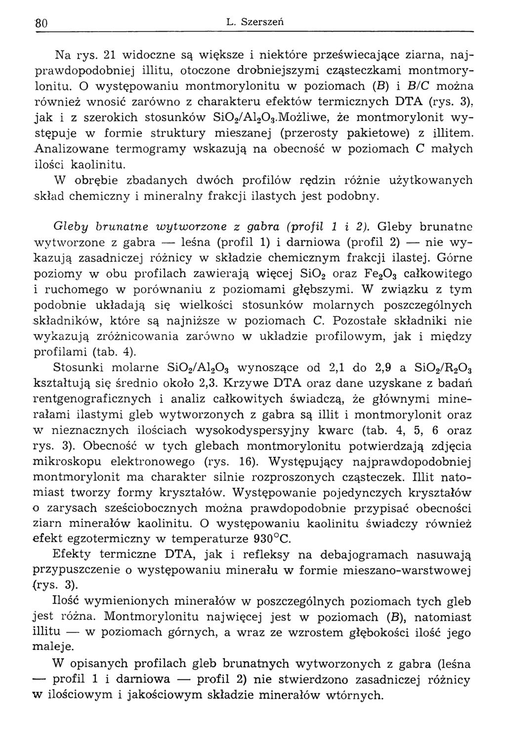 8 0 L. Szerszeń Na rys. 21 widoczne są większe i niektóre prześw iecające ziarna, n a j prawdopodobniej illitu, otoczone drobniejszym i cząsteczkami m ontm orylonitu.
