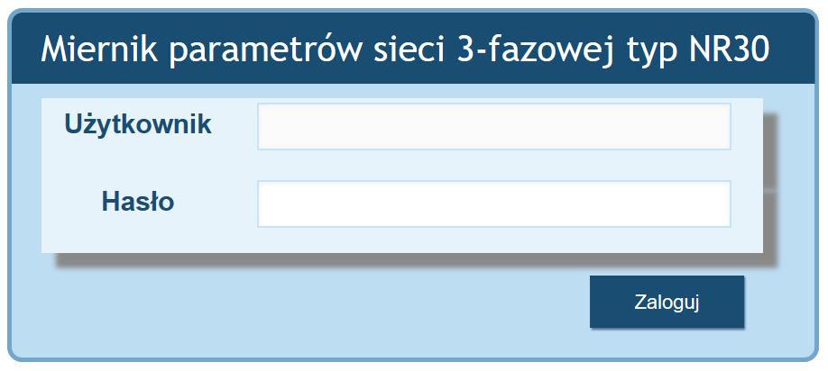 39.3.. Wybór użytkownika WWW Miernik ma dwa konta użytkownika dla serwera WWW zabezpieczone indywidualnymi hasłami użytkownik admin, hasło admin - dostęp do konfiguracji i podglądu parametrów