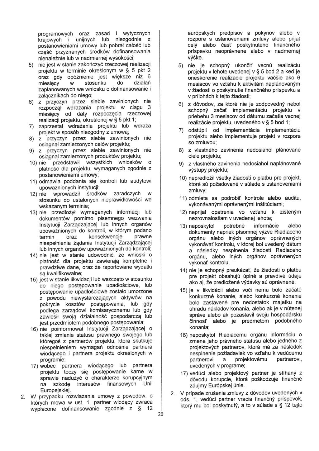 programowych oraz zasad i wytycznych krajowych i unijnych lub niezgodnie z postanowieniami umowy lub pobral calosé lub czesé przyznanych srodków dofinansowania nisnaleznie lub w nadmiernej wysokoscl;