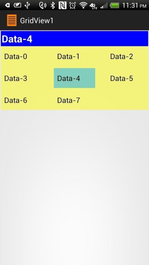 Example 3A: Using the GridView Widget Example 3A GridView Demo - XML Layout <LinearLayout xmlns:android=