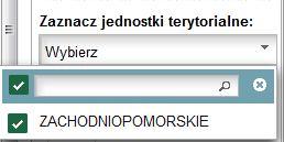 Użytkownik ma możliwość zaznaczenia obszaru na wykresie korzystając z rozwijanego menu Zaznacz obszary.