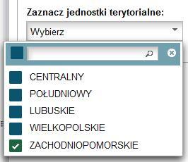 Rysunek 35 Zaznacz obszary - tabele Po wybraniu obszarów, są one zaznaczone kolorem w tabeli (Rysunek 36 Zaznaczanie w tabeli).