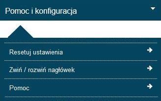 Pomoc i konfiguracja przycisk umożliwiający: o Resetuj ustawienia opcja pozwala na kasowanie wszystkich wyborów i ustawień parametrów użytkownika systemu eregion w części analitycznej.