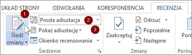 2.3.4 Ustrukturyzowana współpraca Śledzenie zmian, przeglądanie zmian, dostosowywanie prezentacji zmian, blokowanie edycji obszarów dokumentów, zabezpieczanie dokumentów, zabezpieczanie dokumentu