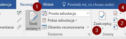 Oprócz tego jak rozwiniemy opcję Śledź zmiany (1) - będziemy mieli możliwość zablokowania wyłączenia śledzenia zmian i dodania hasła.