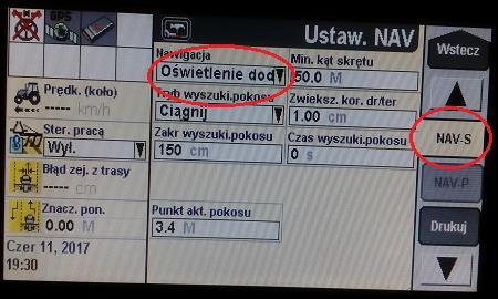 5. Przejść do zakładki NAV-S i wybierz OŚWIETLENIE DODATKOWE 6.